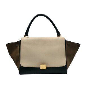 Celine Beige & Black Calfskin Trapeze Convertible Satchel